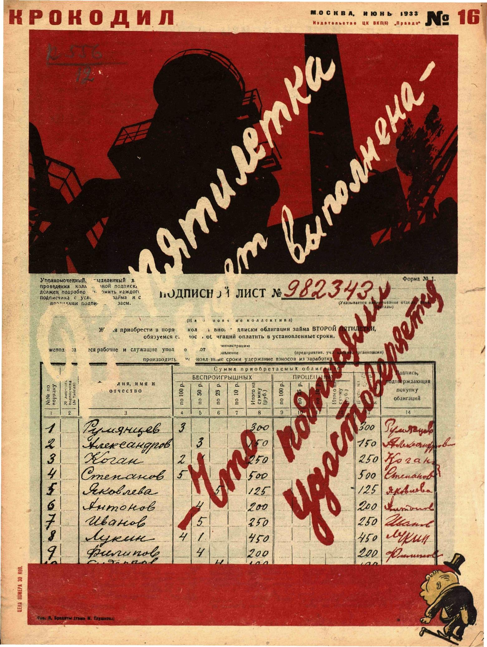Крокодил, 1933 , № 16